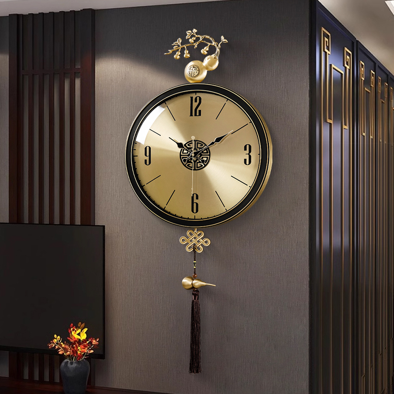 高端大气新中式轻奢创意黄铜装饰挂钟家用餐客厅钟表2023新款时钟