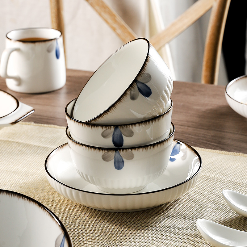 华青格中式简约家用陶瓷米饭碗面碗汤碗菜盘鱼碟筷子餐具碗盘组合