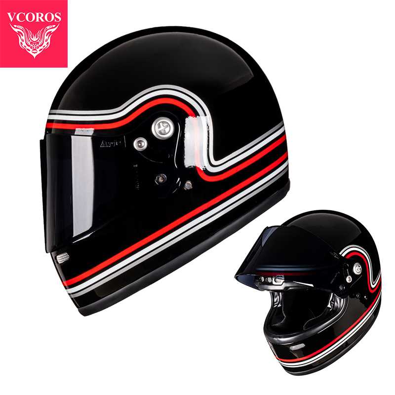 新款意大利VCOROS摩托车头盔男复古哈雷机车全盔玻璃钢材质个性头