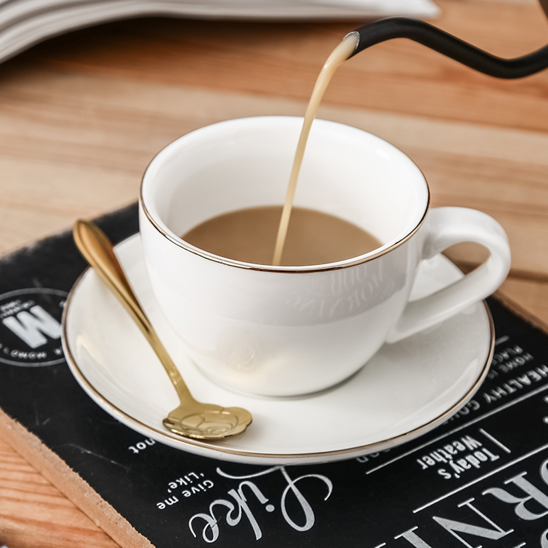 欧式小奢华描金边咖啡杯碟套装陶瓷简约家用金线咖啡器具马克杯子