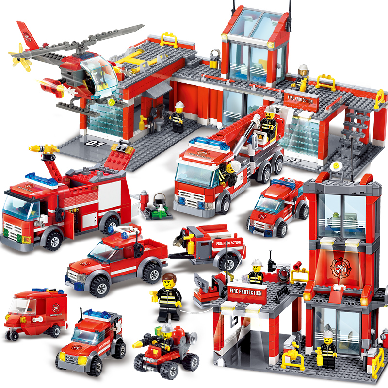 中国男孩消防总局积木救援队拼装汽车儿童礼物益智玩具新品男孩子