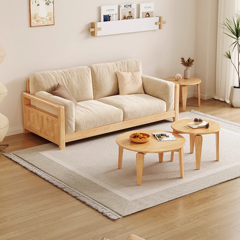 光明北欧日式全实木沙发中式现代家用原木布艺木质沙发小户型客厅