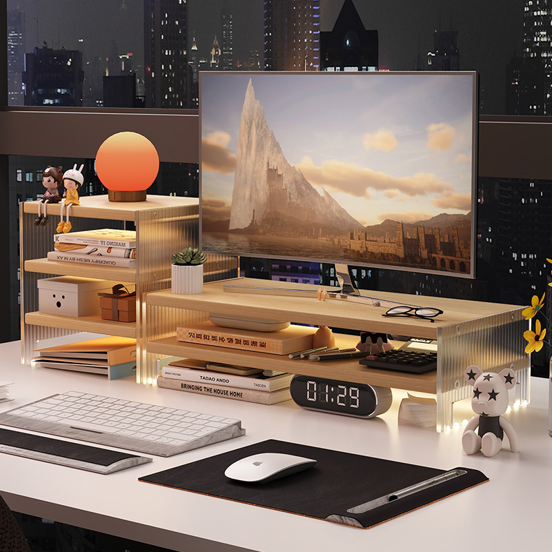台式电脑增高架亚克力显示器支架办公室桌面收纳架子笔记本置物架