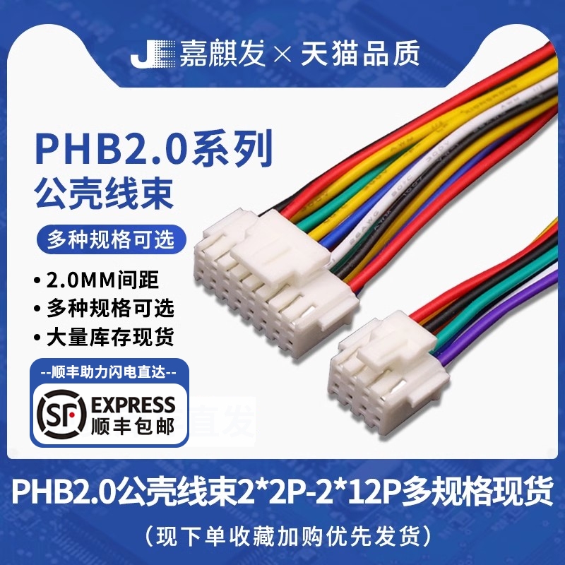 PHB2.0mm双排带扣插头端子线 单头双头连接线2*2p3p4p6p7p8p-12P