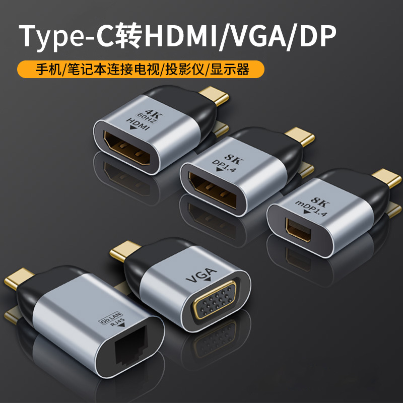 Type-C转HDMI/VGA转换器头迷你dp手机连接电视同屏高清线电脑显示