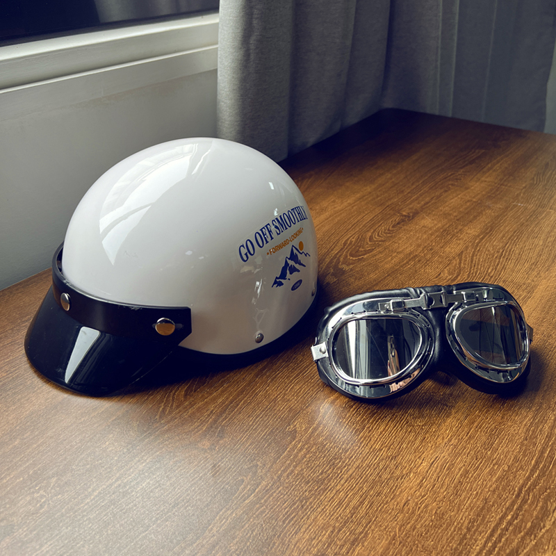 3C认证美式山峰电动车头盔夏季电瓶车安全帽男女通用护目镜半盔
