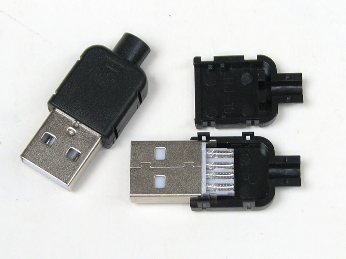 焊线式USB公头母头接头带壳 4P 充电器电源数据线改装DIY接头端子