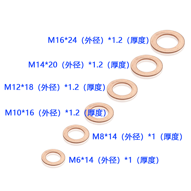 110件套铜垫片垫圈密封铜平垫片 密封圈 M6 M8 M10 M12 M14 M16