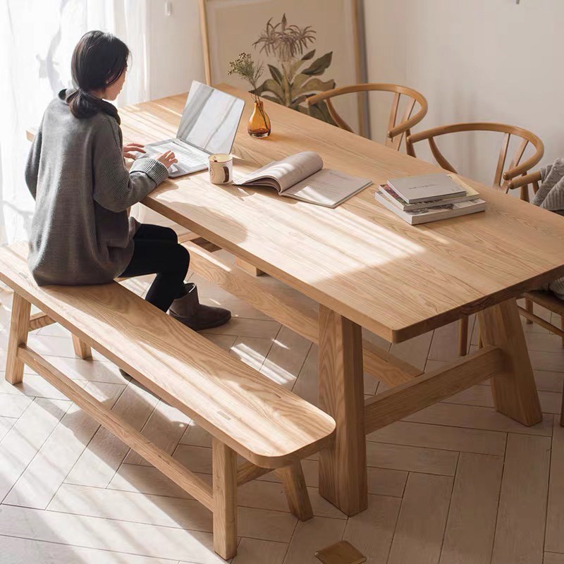 北欧现代简约实木餐桌椅组合全实木客厅书桌长方形原木工作台长桌