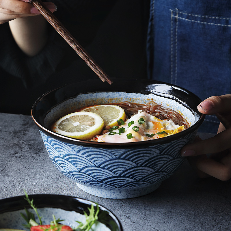 陶柔海波纹釉下彩陶瓷面碗汤碗拉面碗日式餐具大碗家用创意个性碗
