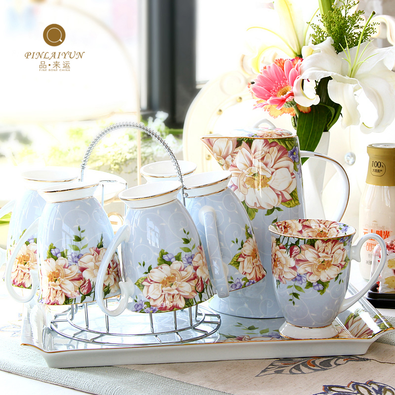 水杯杯具家用套装陶瓷客厅杯子托盘水具欧式轻奢茶杯骨瓷水壶礼盒