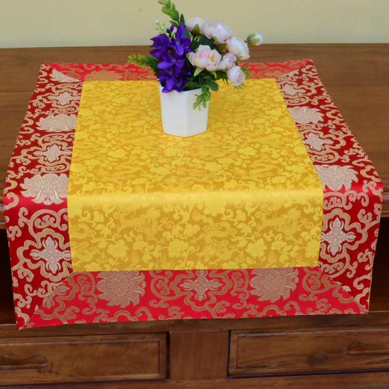 藏族供桌布佛台布家用居家佛堂装饰富贵花小金龙黄色长方形桌台布