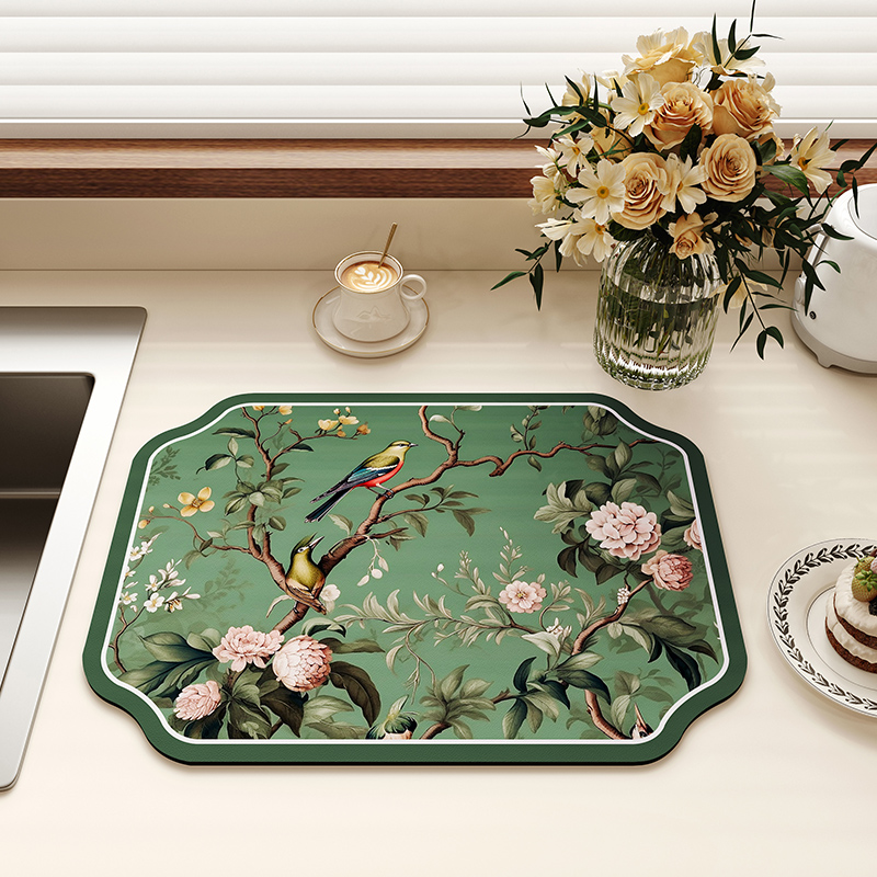 中式喜鹊厨房台面沥水垫硅藻泥吸水垫桌面餐具干燥垫杯垫茶台垫子