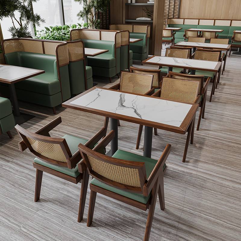 新品实木卡座沙发定制编藤茶楼主题餐厅咖啡日料东南亚泰式桌椅组