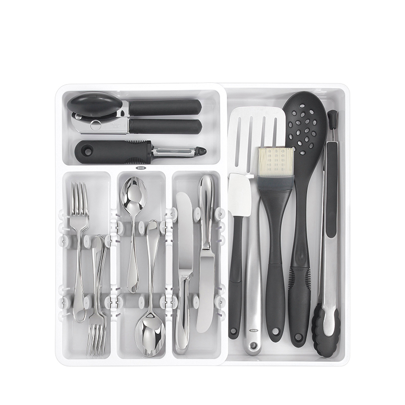 美国OXO 可伸缩抽屉整理盒 家用厨房餐具收纳分隔刀叉筷勺置物架