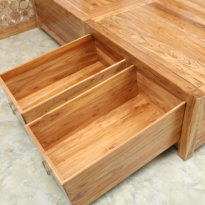 老榆木床全实木双人床榻榻米纯实木箱体床储物床卯榫1.8米落地式