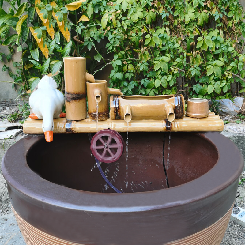 陶瓷圆形鱼缸造景循环流水器摆件过滤增氧配件仿竹子竹筒搭配配件