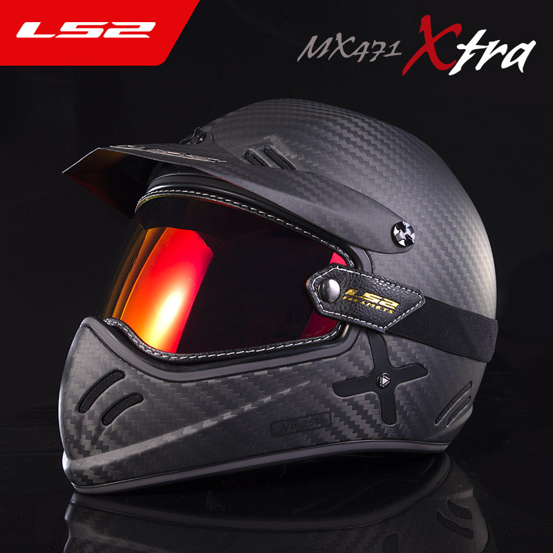 LS2碳纤维哈雷复古越野全盔男女摩托车骑士头盔四季通用MX471