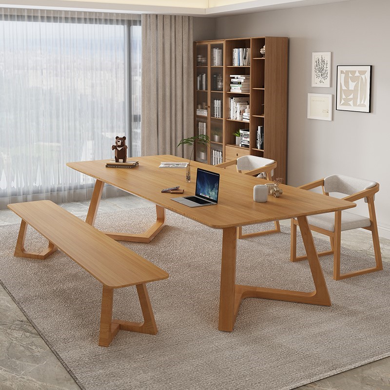 实木客厅大书桌休闲区多人阅览桌学生学习写字桌家用工作台长桌子
