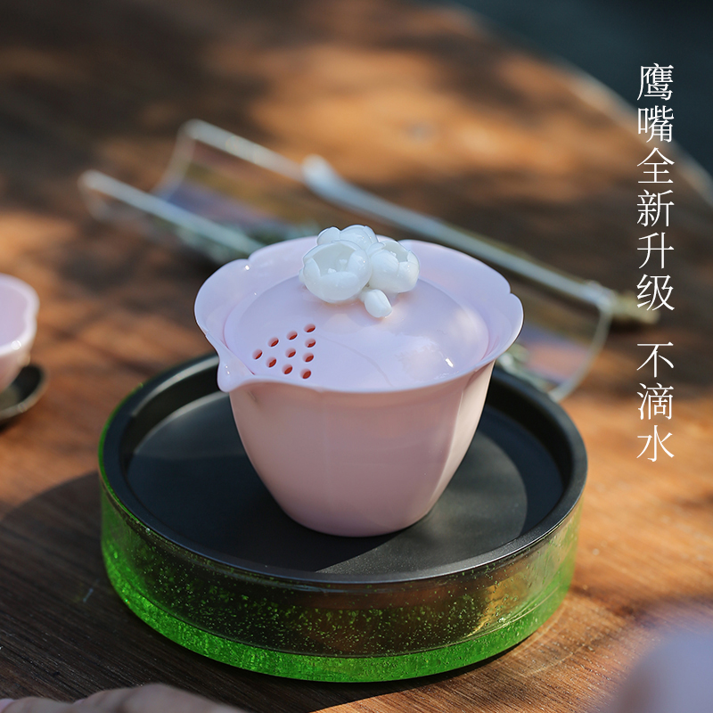 便携式旅行茶具套装日式一壶两杯三杯粉色陶瓷功夫干泡茶盘茶壶杯