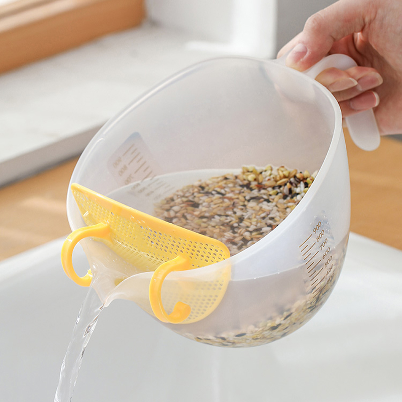 家用洗米筛淘米盆小孔过滤网沥水篮带刻度筛米神器量杯烘焙打蛋碗