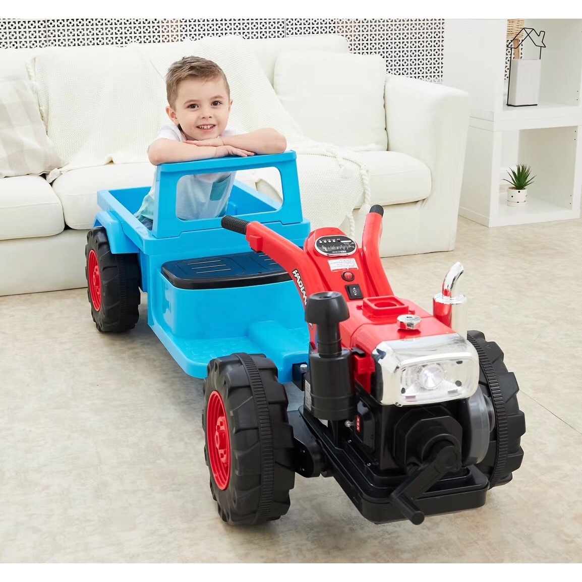 手扶拖拉机电动玩具车可坐人四轮双人大号仿真儿童超大带斗