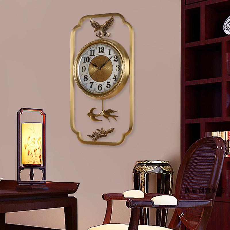 速发高档铜钟表纯铜挂钟客厅中式挂钟新中式创意客厅黄铜豪华自动