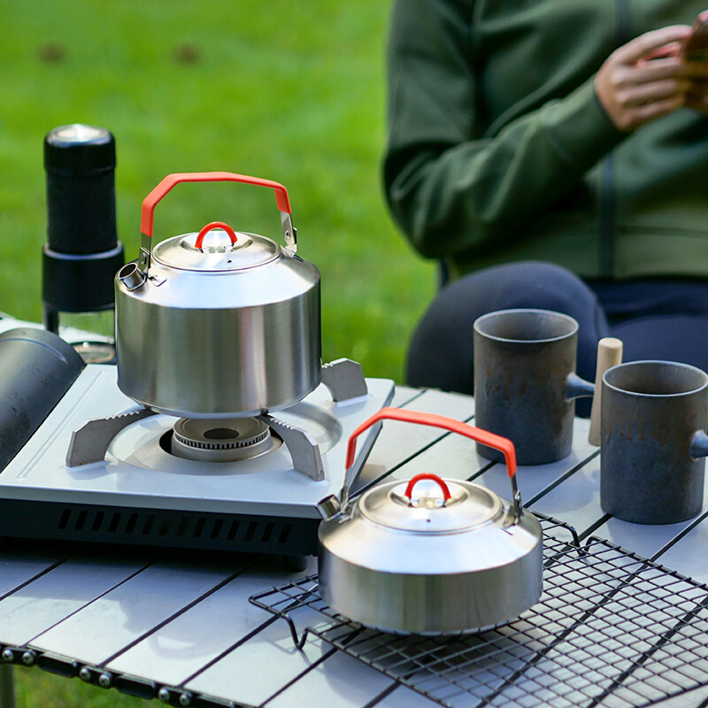 户外露营烧水壶 304不锈钢咖啡壶 野营炊具便携式野炊钓鱼煮茶壶