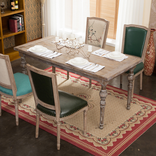 美式乡村餐桌组合实木桌复古做旧拉丝松木餐桌茶几餐厅简约长方桌