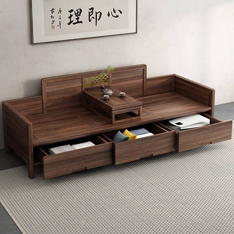 新中式美胡桃木全实木罗汉床塌小户型客厅箱体式抽屉储物沙发床