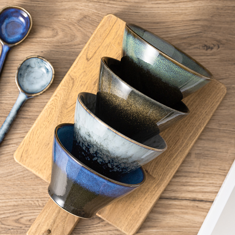 日式复古吃饭碗5英寸斗笠碗家用2023新款陶瓷面碗小碗喇叭碗餐具