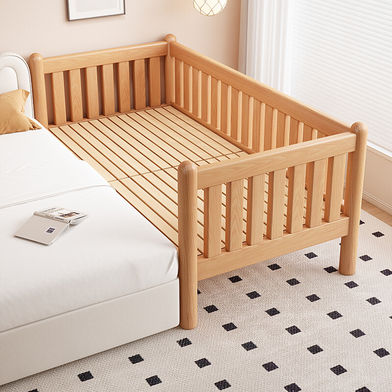 榉木儿童拼接床加宽床边大床带护栏婴儿床大人可睡单人宝宝实木床