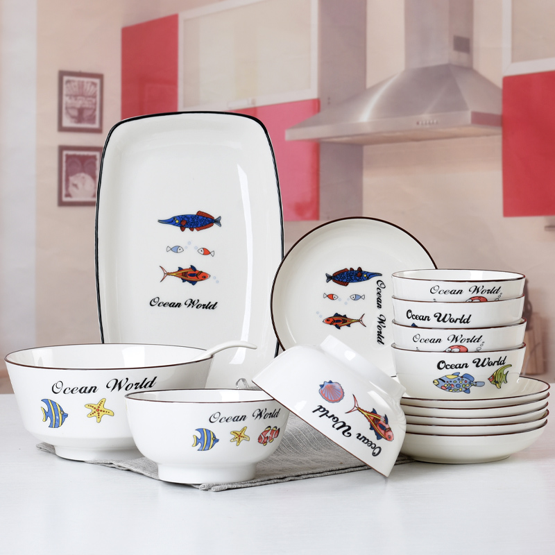 陶瓷饭碗家用碗盘套装自由搭配中式好看的餐具微波炉碟子大号面碗