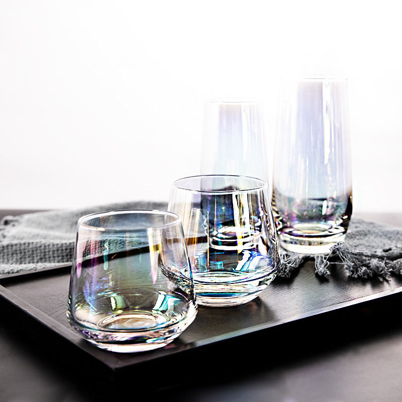 北欧彩色玻璃圆形水杯慕斯甜品杯子威士忌杯玻璃小杯饮料果汁杯