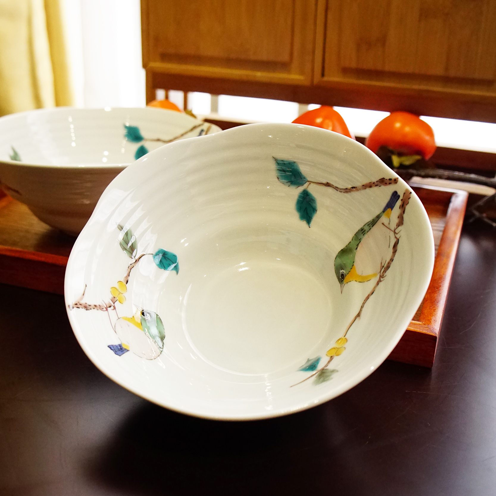 九谷青郊 釉上彩小鸟陶瓷碗套装面碗日式餐饮具茶点钵汤碗纸盒装