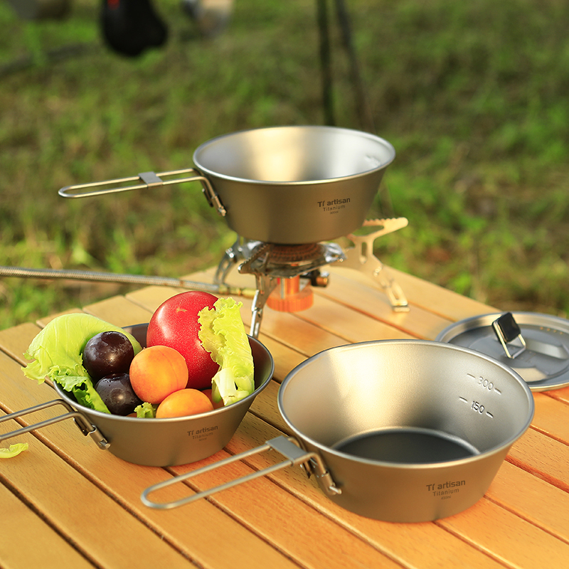 钛工匠户外纯钛雪拉碗便携餐具露营炊具装备折叠钛合金雪拉杯钛碗