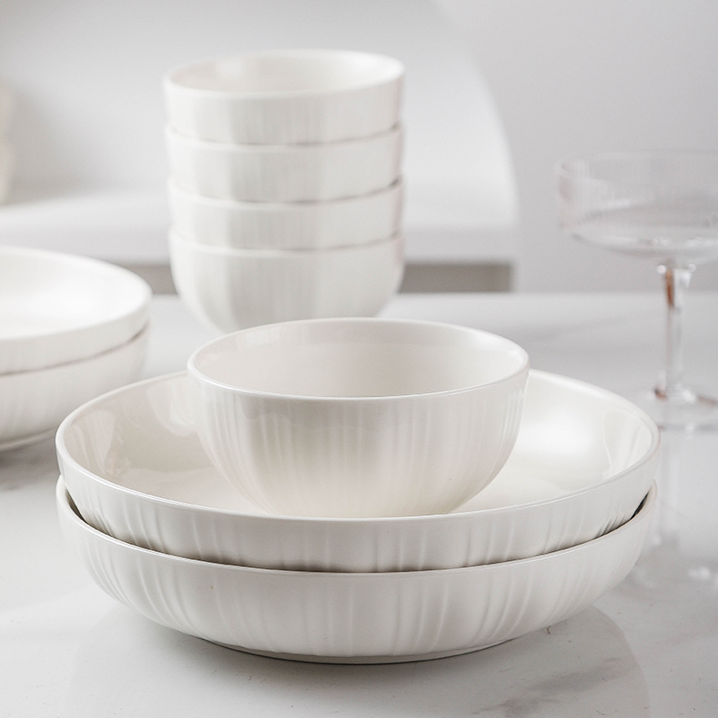 纯白米饭碗家用2024新款陶瓷吃饭小碗釉下彩餐具盘子菜盘碗碟套装