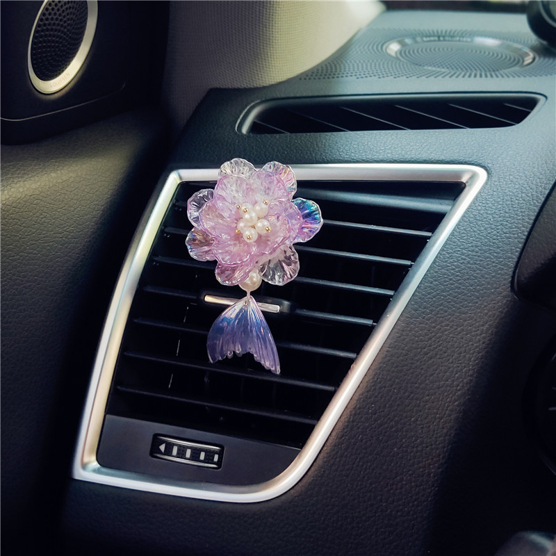 紫色炫彩花朵车载香薰美人鱼汽车空调出风口香水摆件车内饰品淡香