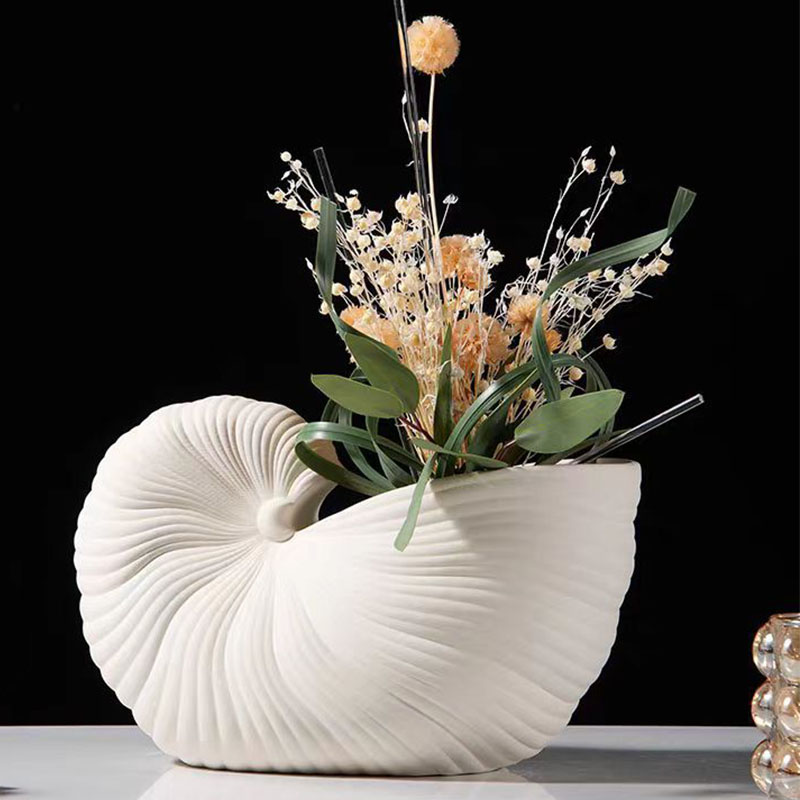 韩国简约店铺买手店大海螺白色陶瓷艺术花瓶器摆件吧台花插装饰品