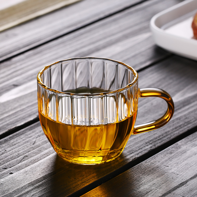 绿昌明 玻璃品茗杯喝茶小杯子加厚耐高温带把水杯家用小茶杯150ml