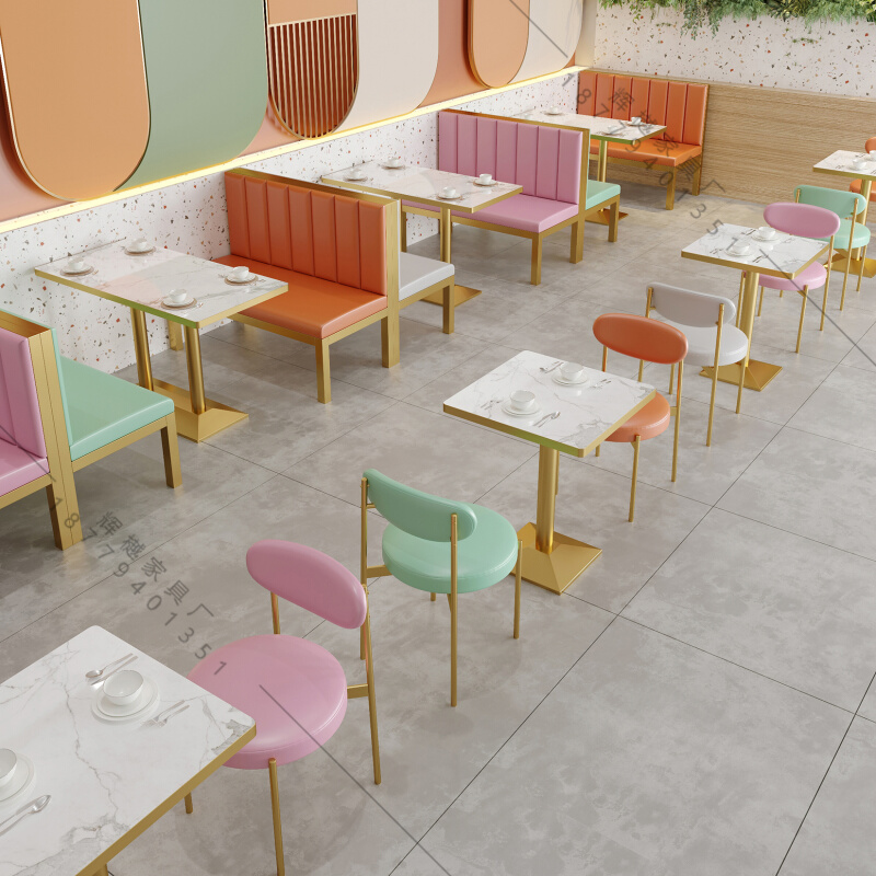 网红奶茶店卡座沙发轻奢风靠墙休闲西餐厅甜品餐饮小吃店桌椅组合