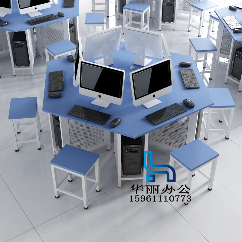 学校机房微机室五边形六边形电脑桌实验培训考试桌活动实践桌定制
