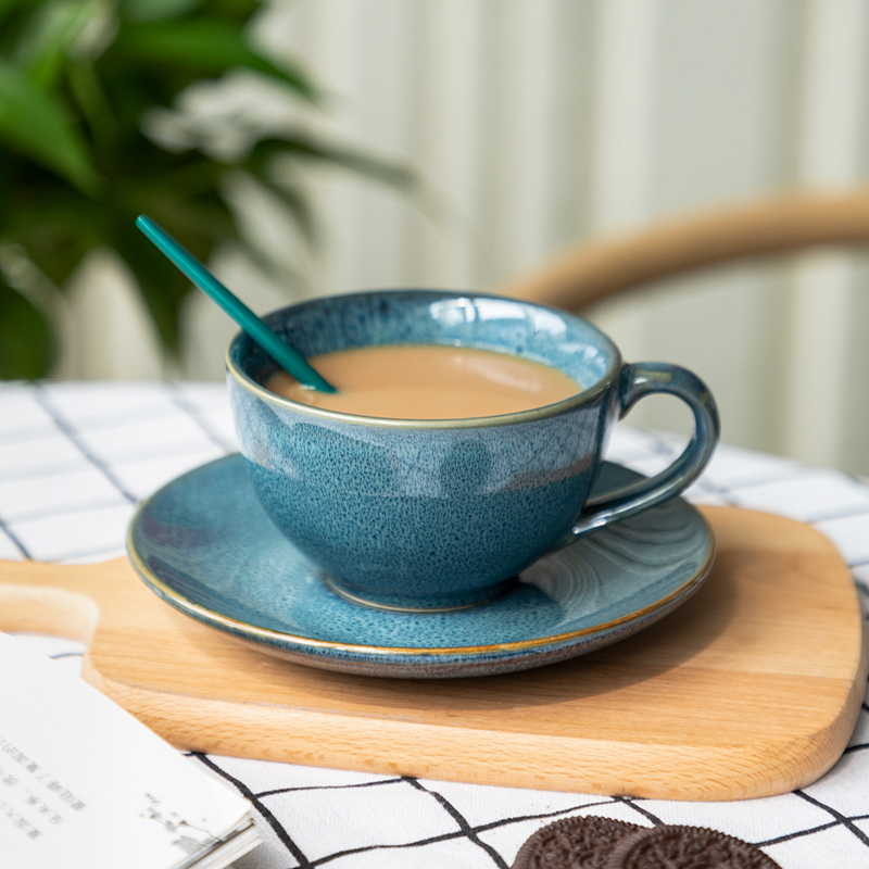 咖啡杯碟套装家用欧式复古奢华下午茶杯子简约创意陶瓷早餐牛奶杯