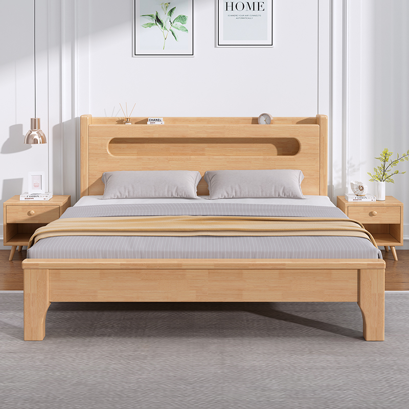 全实木床现代简约橡木18m双人床北欧卧室多功能储物箱体床单人床
