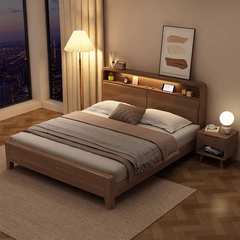 北欧实木床1.8米双人床现代简约1.5米主卧室箱体高箱储物抽屉婚床