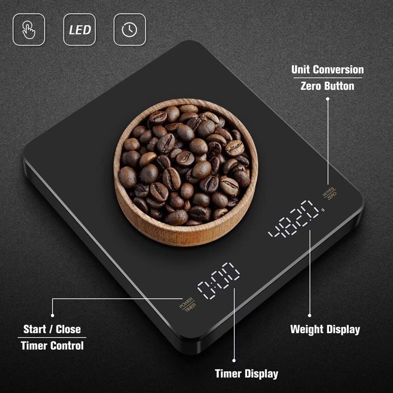 现货速发手冲咖啡秤厨房烘焙电子秤家用意式咖啡秤咖啡豆称重自动