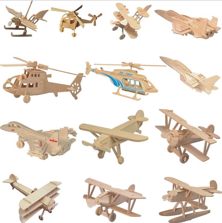 拼装飞机航模 木质儿童手工3D立体拼图 益智玩具 仿真战斗机模型