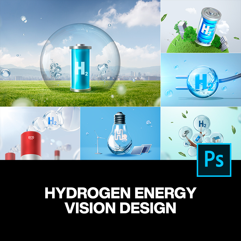 12款清洁环保汽车新能源氢能电池水分子创意主视觉海报设计ps素材