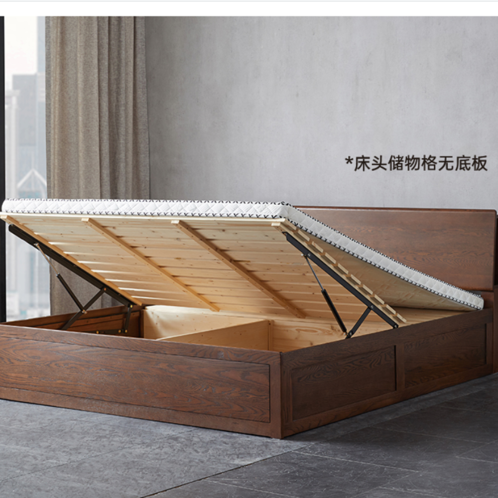 北美黑胡桃木箱体床北欧储物床现1.8米婚床代床简约全实木双人床