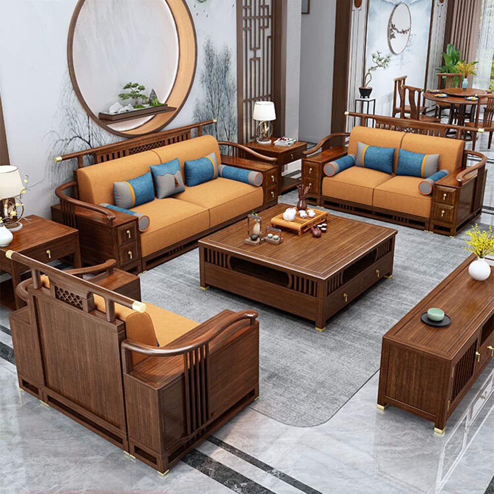 新中式实木沙发组合金丝檀木客厅禅意现代轻奢高档别墅大户型家具
